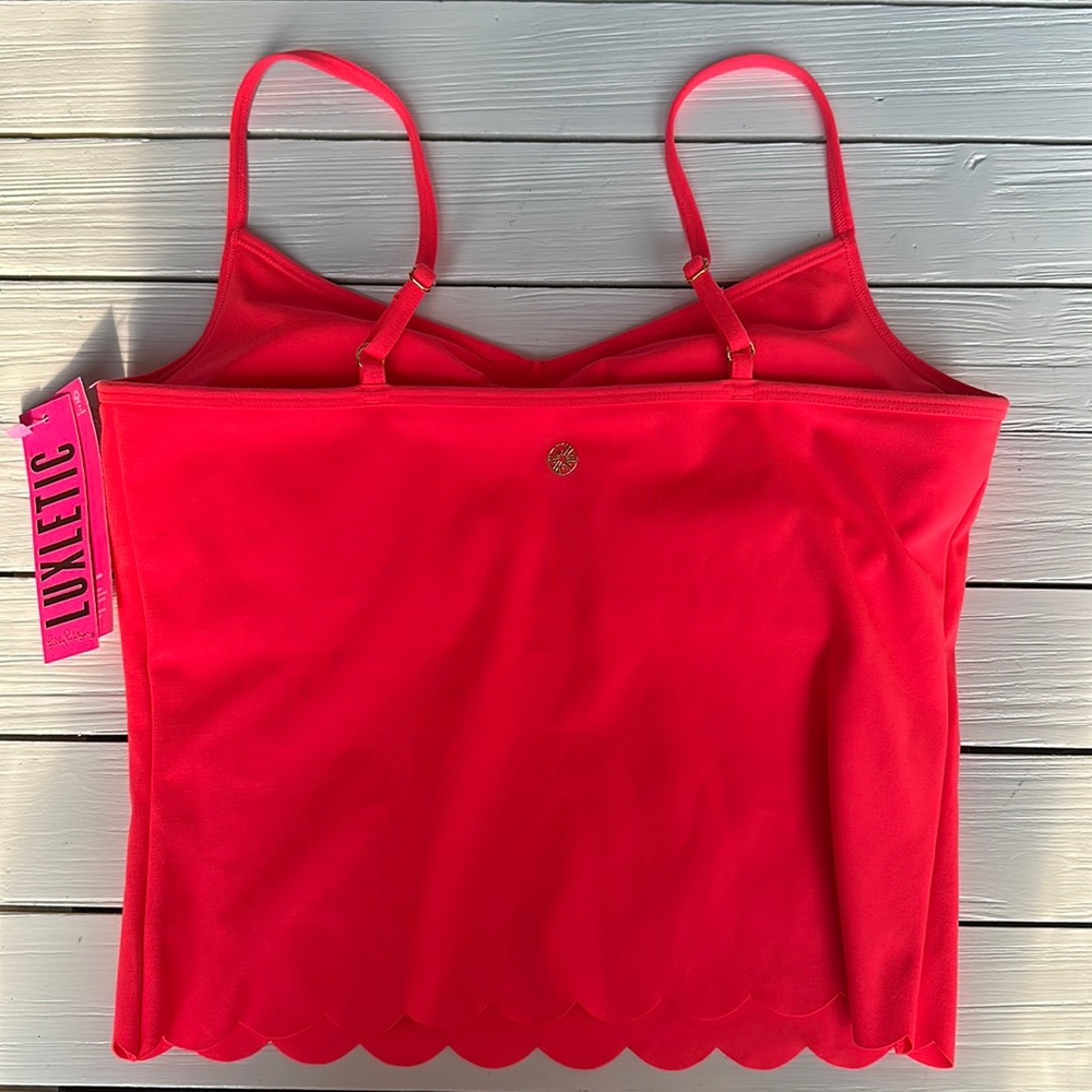 NWT Lilly Pulitzer Luxletic Cassis Scallop Tank Top in Spicy Coral size L - Picture 5 of 5